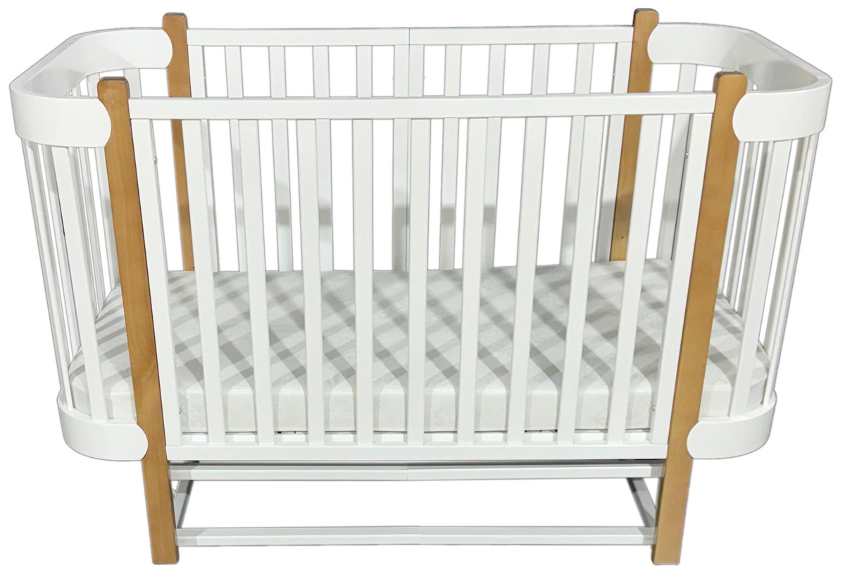Детская кроватка Oliver Miley продольный маятник 3 в 1 белый/бук