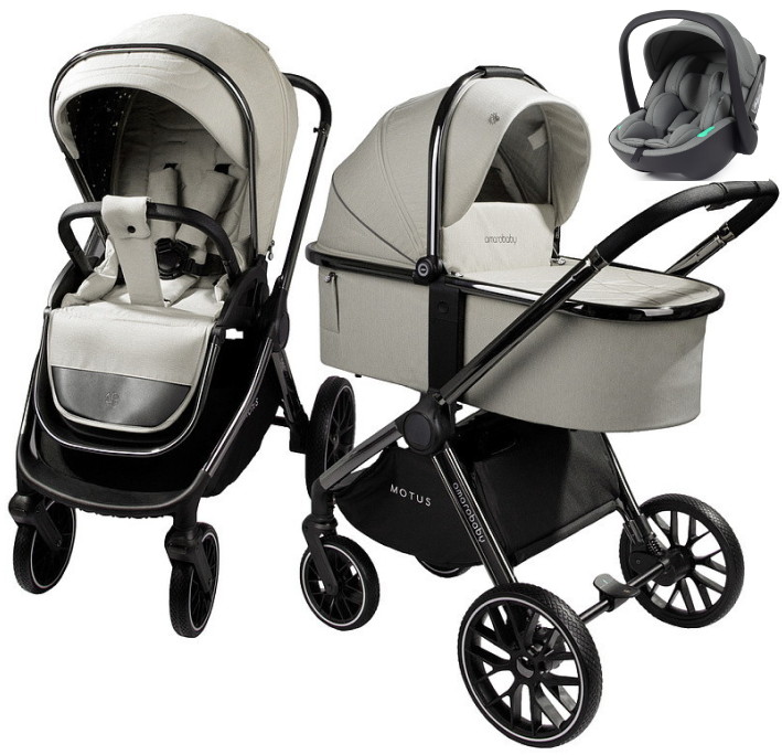 Детская коляска AmaroBaby Motus V2 3 в 1 с автокреслом Rant Miro Olive белый