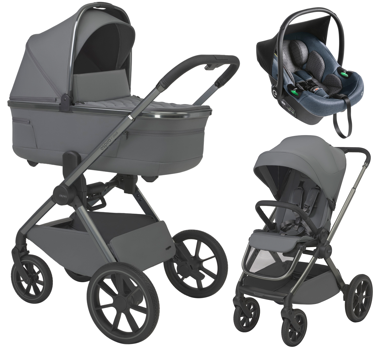 Детская коляска 3 в 1 Espiro Clodi и автокресло Pi Gray blue 07 chic gray