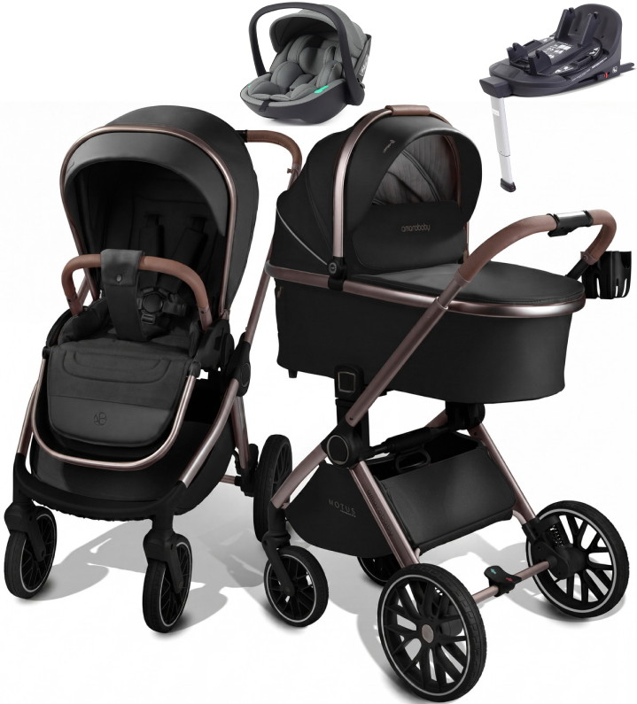 Детская коляска AmaroBaby Motus Premium Ecco Exclusive 4 в 1 с автокреслом Rant Miro Olive и базой черный