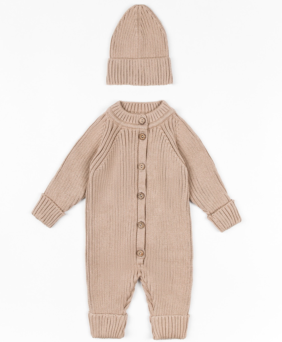 Комбинезон вязаный AmaroBaby Pure Love Tot демисезонный с шапочкой бежевый 86