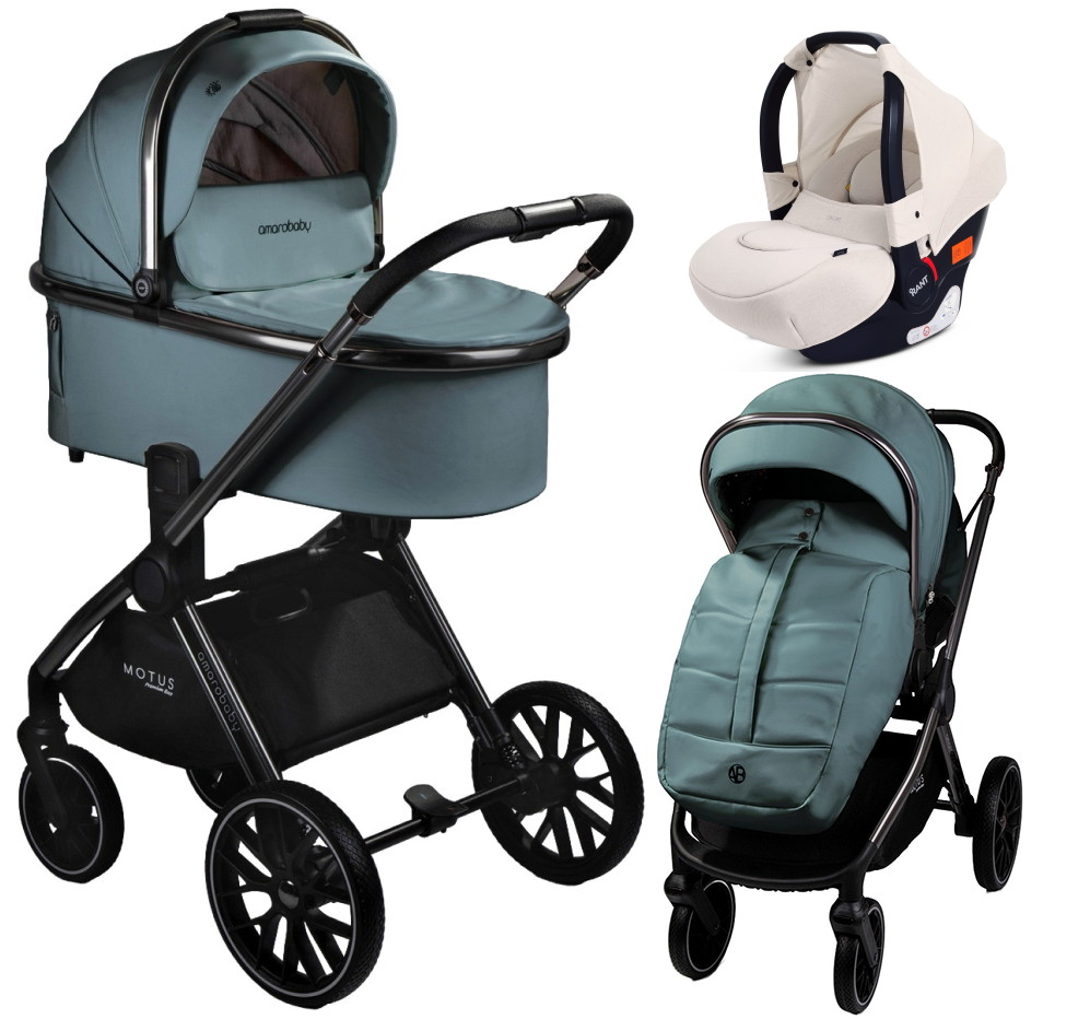 Детская коляска AmaroBaby Motus Premium Ecco 3 в 1 с автокреслом Rant Cruise Beige лагуна