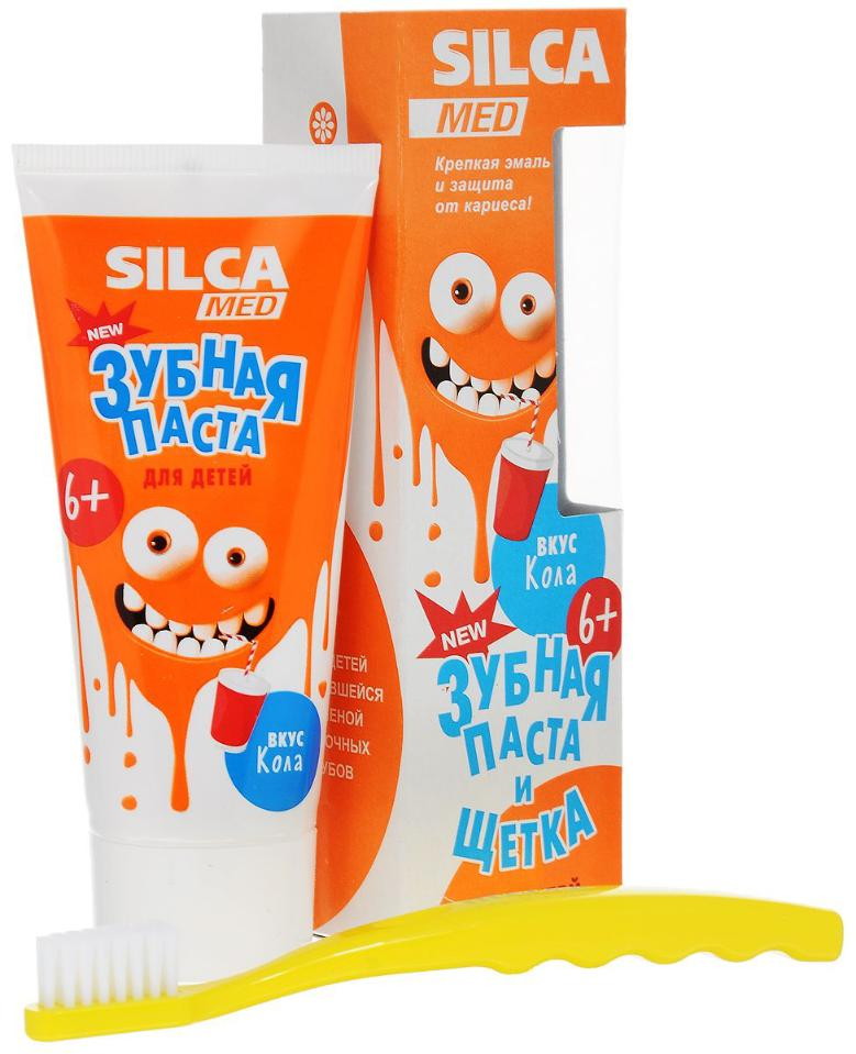 Детская зубная паста Silcamed со вкусом колы+ щетка 6+