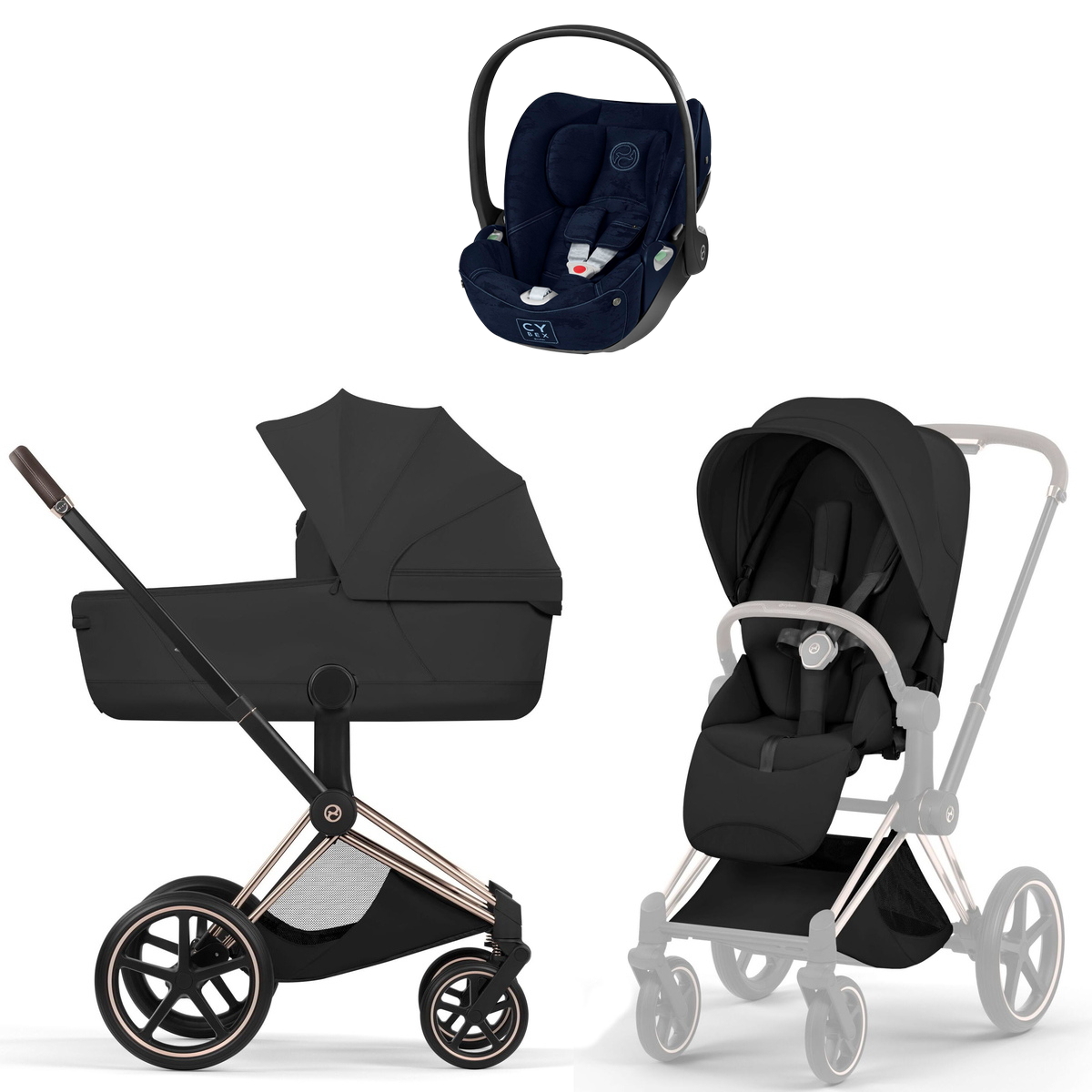Коляска Cybex Priam V Rosegold Style Cloud T Rebellious Luxury Denim Blue 3 в 1 Sepia Black