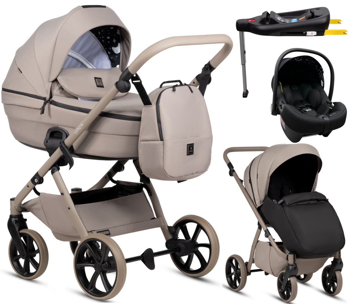 Детская коляска Tutis Uno 6 Plus Essential collection 4 в 1 с автокреслом Elo Lux EduSky Black и базой 1602172 Taupe с сумкой