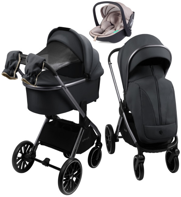 Детская коляска AmaroBaby Genius 3 в 1 с автокреслом Rant Miro Beige серый