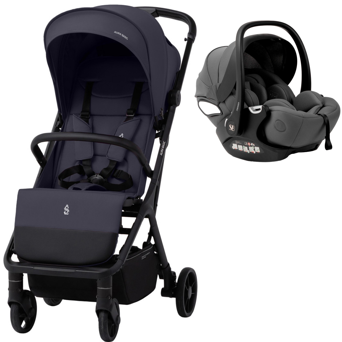 Прогулочная коляска Sweet Baby Aura Basic SBL + автокресло Premier Grey Grey