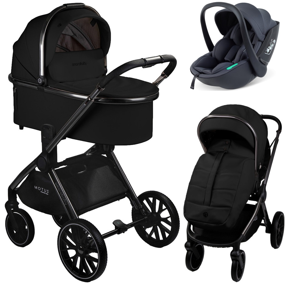 Детская коляска AmaroBaby Motus Premium Ecco 3 в 1 с автокреслом Rant Miro Dark Grey черный