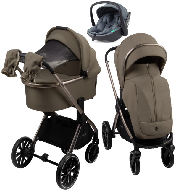 Детская коляска AmaroBaby Genius 3 в 1 с автокреслом Rant Miro Graphite коричневый