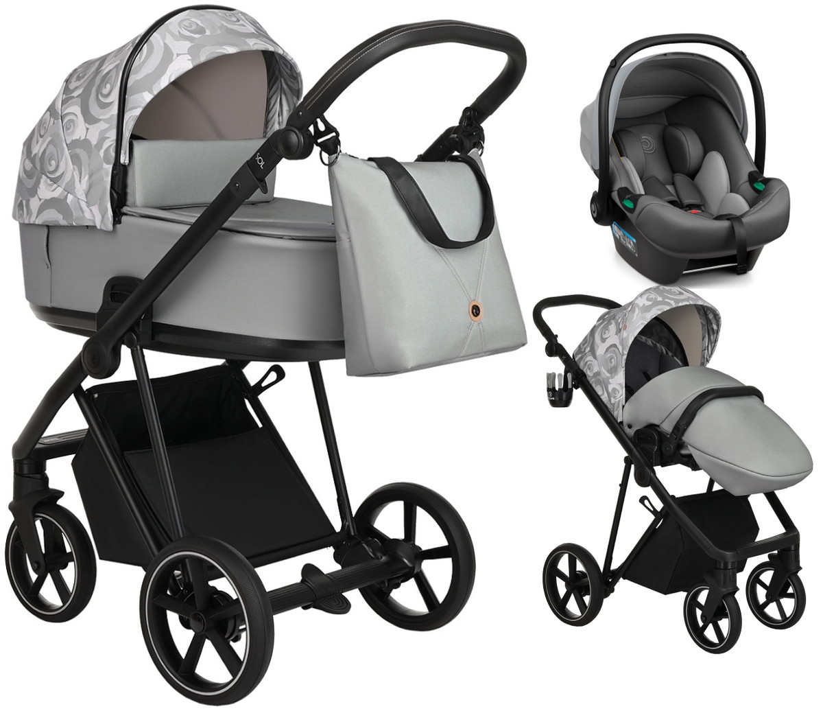 Детская коляска Roan Sol Flowers 3 в 1 с автокреслом Tutis Elo Lux Grey RSF/5002 Gray/Black