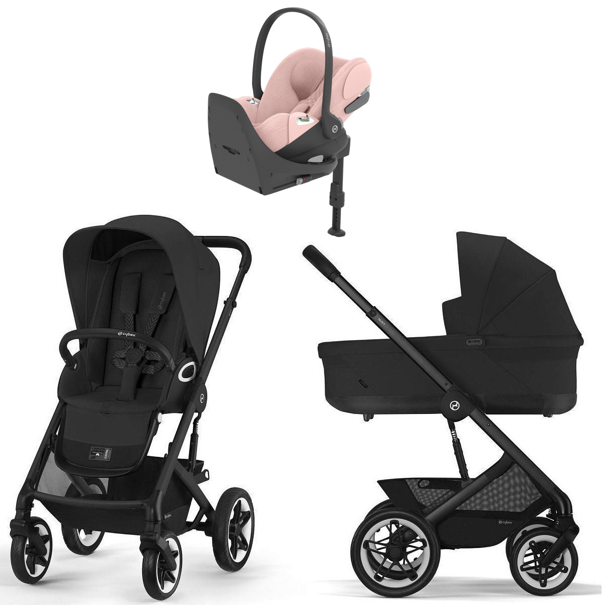 Коляска Cybex Talos S Lux BLK complete Cloud T Peach Pink Plus Base T 4 в 1 Moon Black с дождевиками
