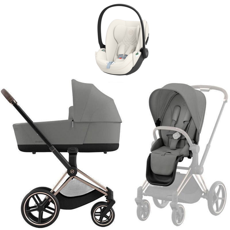 Коляска Cybex Priam IV Rosegold complete Cloud T Off White Plus 3 в 1 Mirage Grey