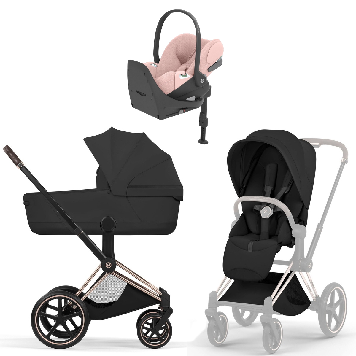 Коляска Cybex Priam V Rosegold Style Cloud T Peach Pink Plus Base T 4 в 1 Sepia Black