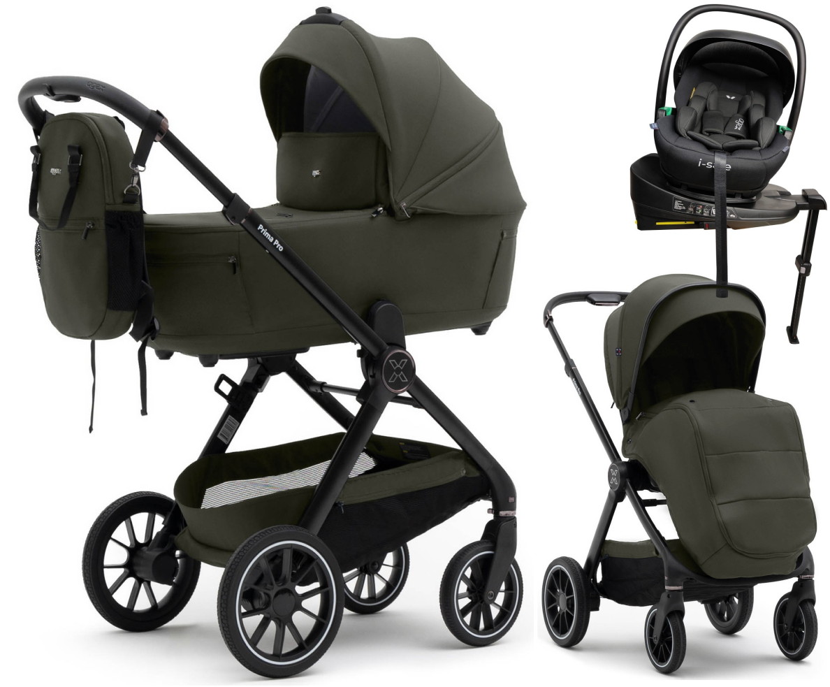 Коляска Agex Prima Pro 4 в 1 с автокреслом i-Safe Black и базой APF664 Green (Зеленый)