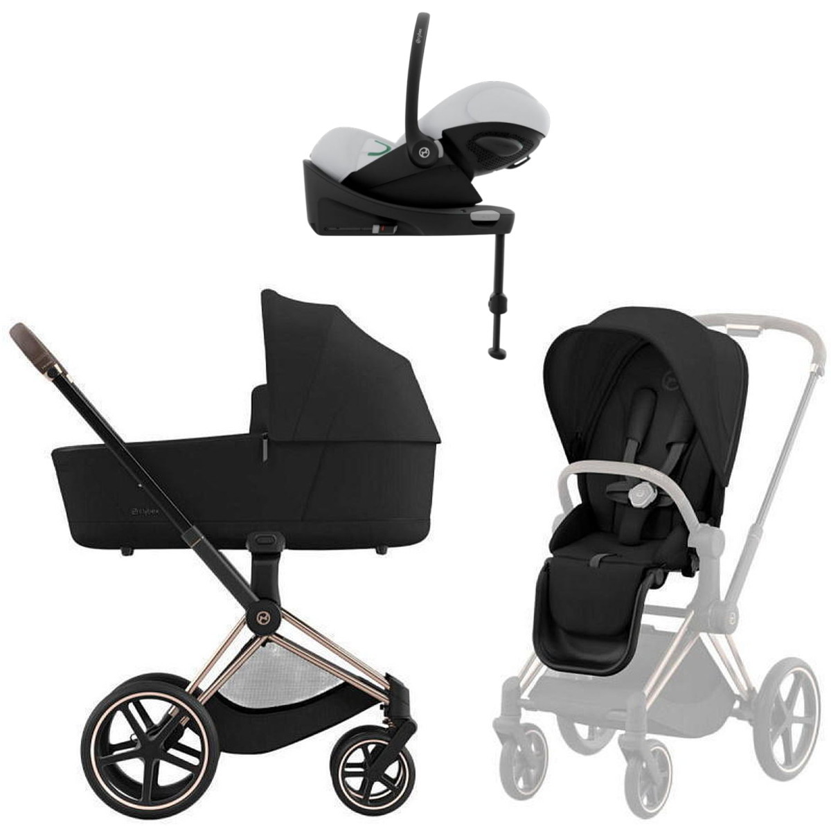 Коляска Cybex Priam IV Rosegold complete Cloud G Fog Grey Base G 4 в 1 Sepia Black