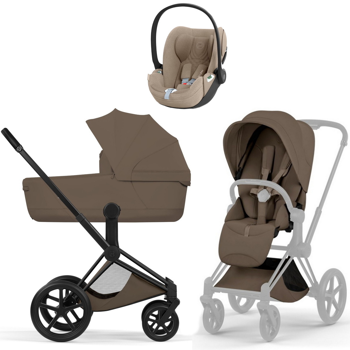 Коляска Cybex Priam V Matt Black Style Cloud T Cozy Beige Plus 3 в 1 Coconut Brown