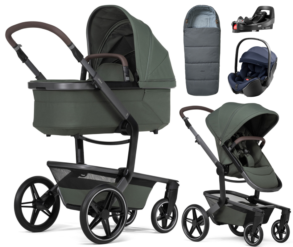 Детская коляска 4 в 1 Joolz Day 5 и автокресло Britax Roemer Baby-Safe Pro Style Night Blue и база Vario Base 5Z + конверт в подарок Forest green