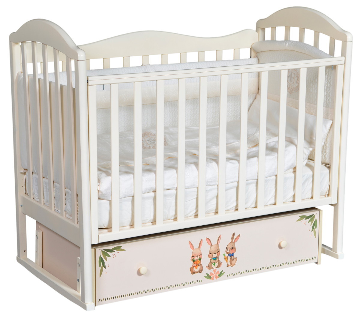 Детская кроватка ByTwinz Gabriella Зайки универсальный маятник слоновая кость