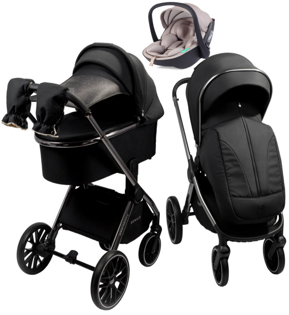 Детская коляска AmaroBaby Genius 3 в 1 с автокреслом Rant Miro Beige черный