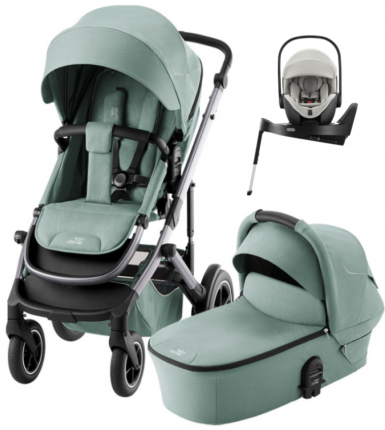 Коляска 4 в 1 Britax Roemer Smile 5Z и автокресло Baby-Safe PRO LUX Linen Grey + Vario Base 5Z Jade Green