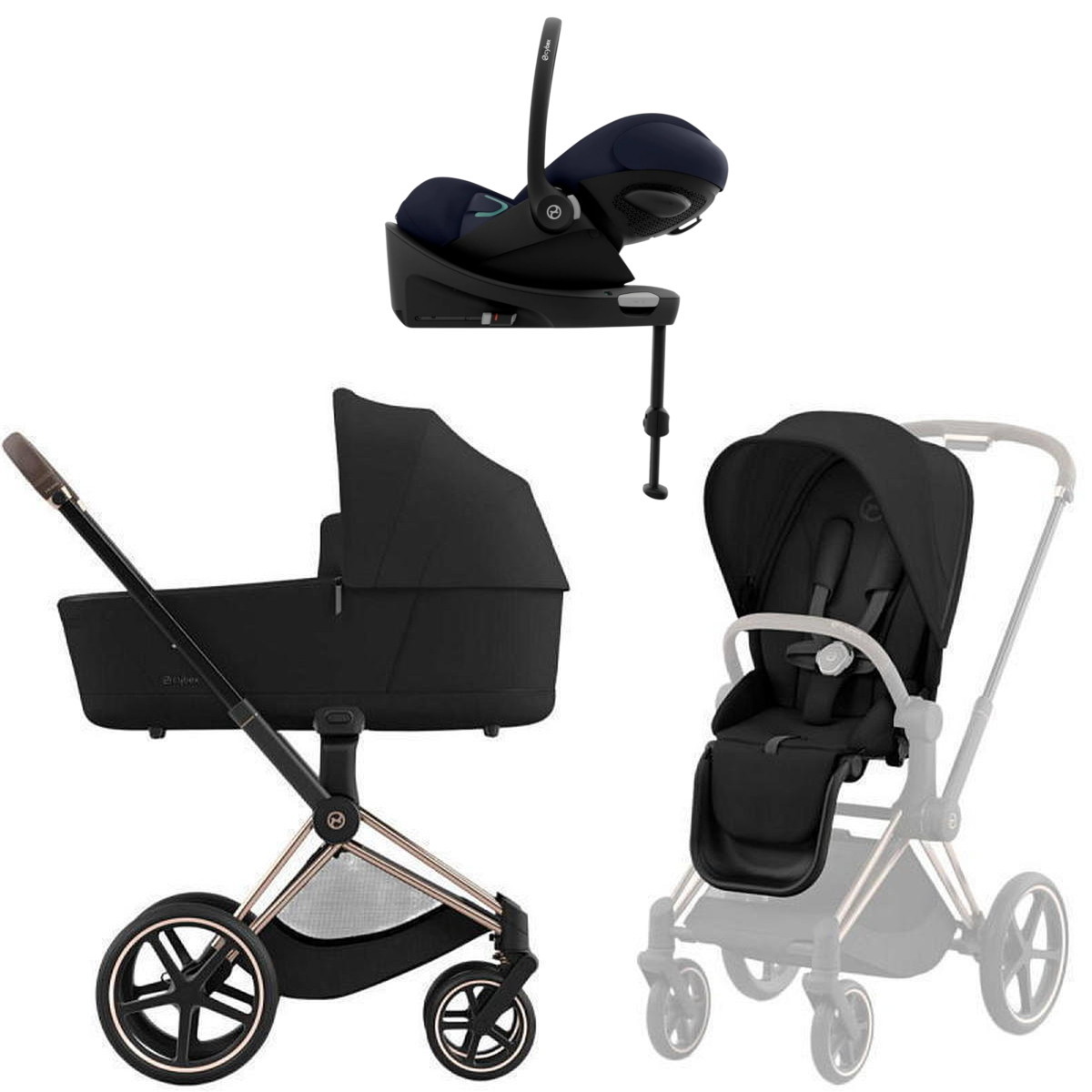 Коляска Cybex Priam IV Rosegold complete Cloud G Ocean Blue Plus Base G3 4 в 1 Sepia Black