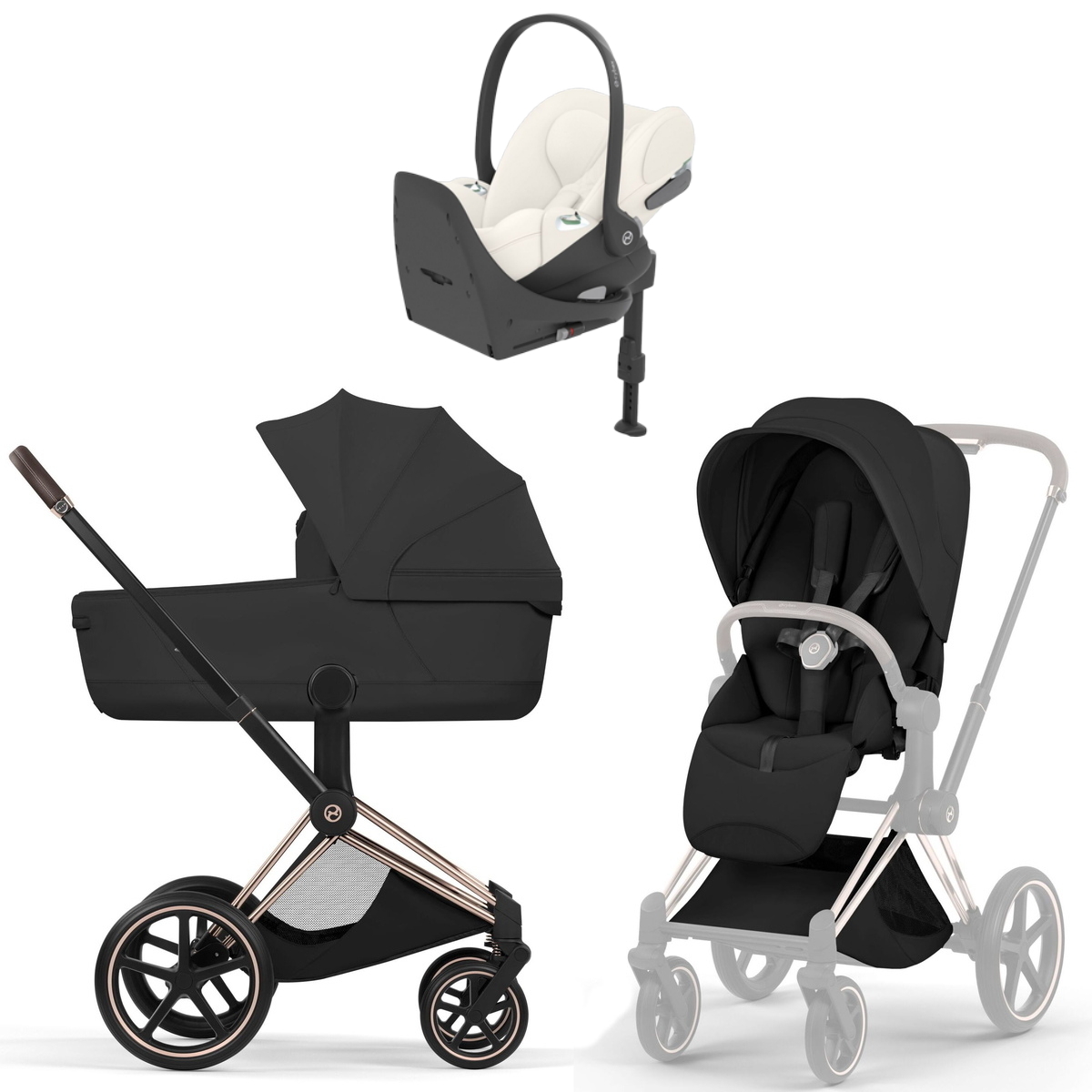 Коляска Cybex Priam V Rosegold Style Cloud T Off White Plus Base T 4 в 1 Sepia Black