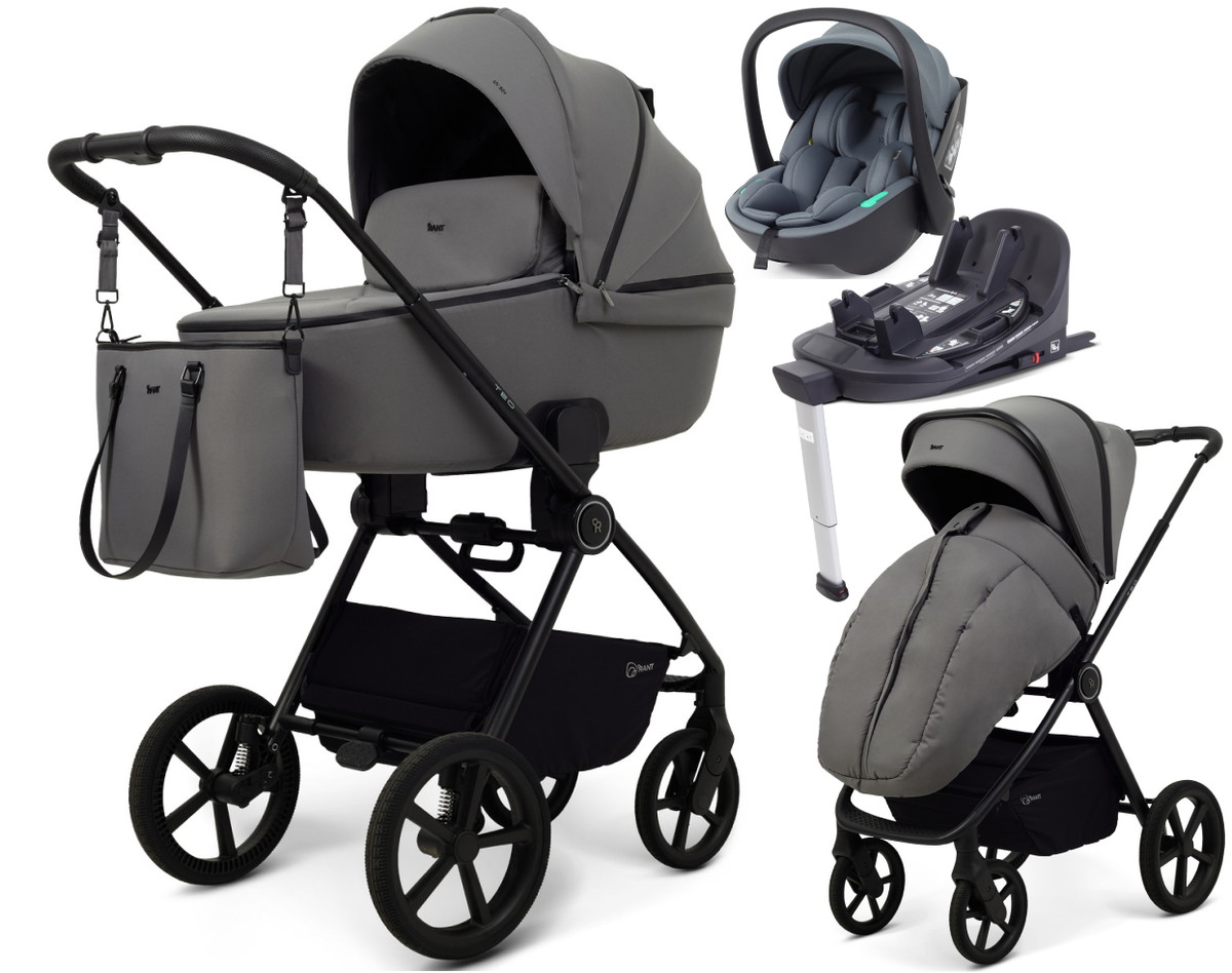Детская коляска Rant Teo Soft 4 в 1 с автокреслом Miro Graphite и базой Grey