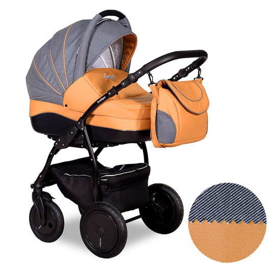 Детская коляска Indigo INDIGO S Jeans 2 в 1 Sj02 (т.синий джинс+рыжая кожа)