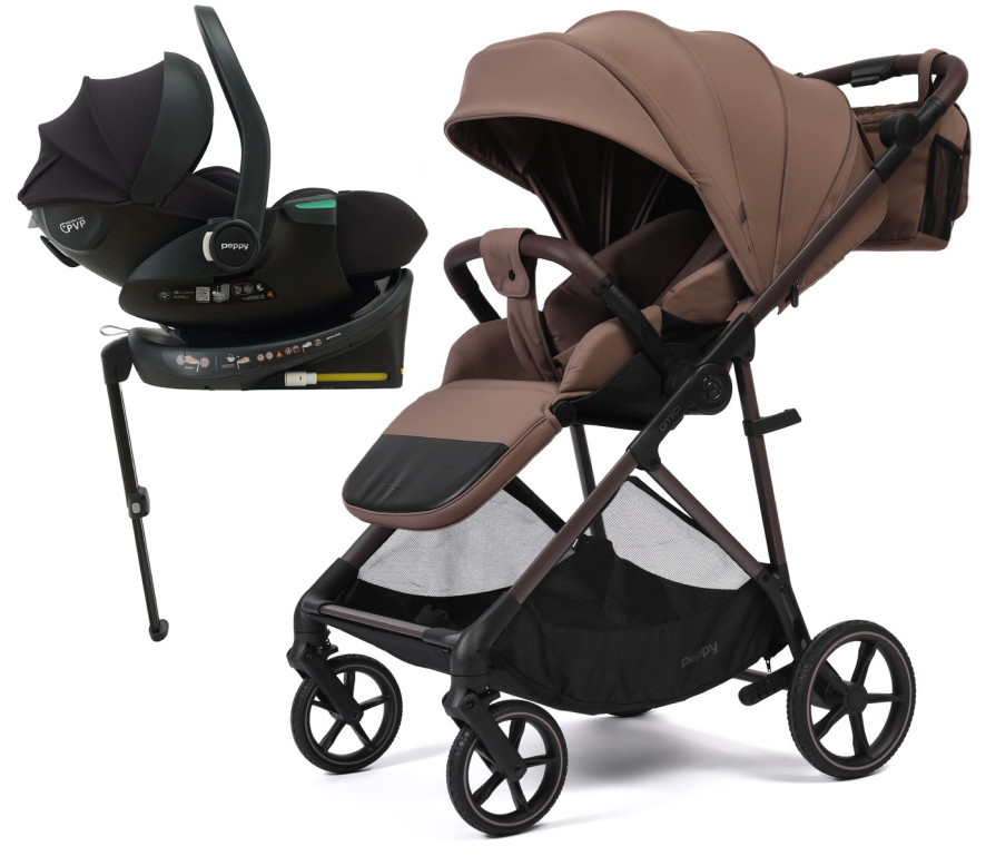 Прогулочная коляска Peppy Amici с автокреслом Jet Black и базой Mocca рама Mocca