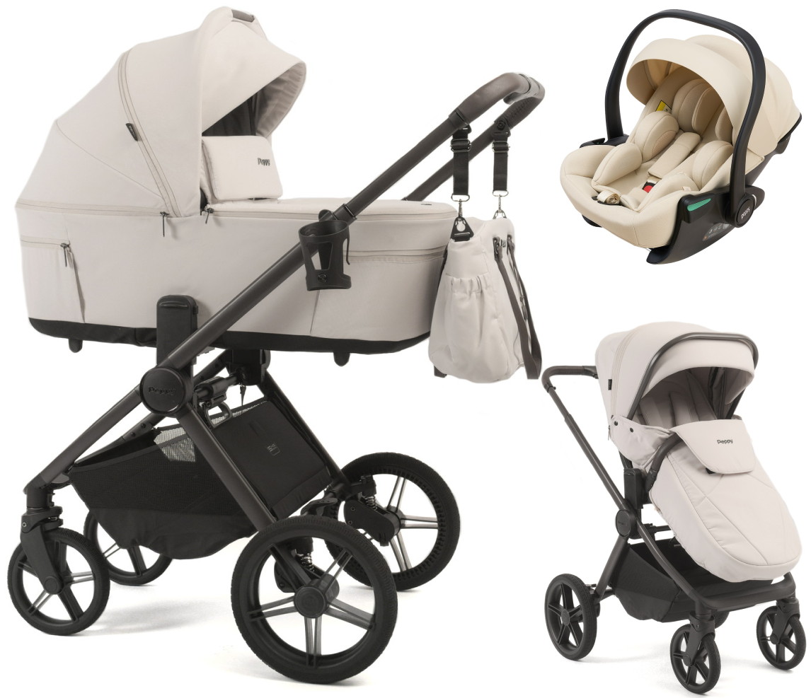 Детская коляска Peppy Soho 3 в 1 с автокреслом Jet Beige Taupe (бежевый), рама серо-бежевый