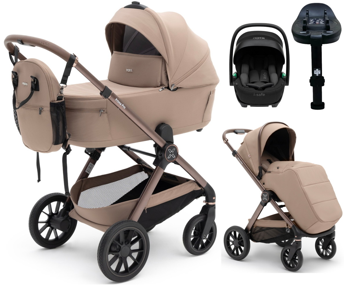 Коляска Agex Prima Pro 4 в 1 с автокреслом i-Safe S Black и базой APD221 Dune бежевый