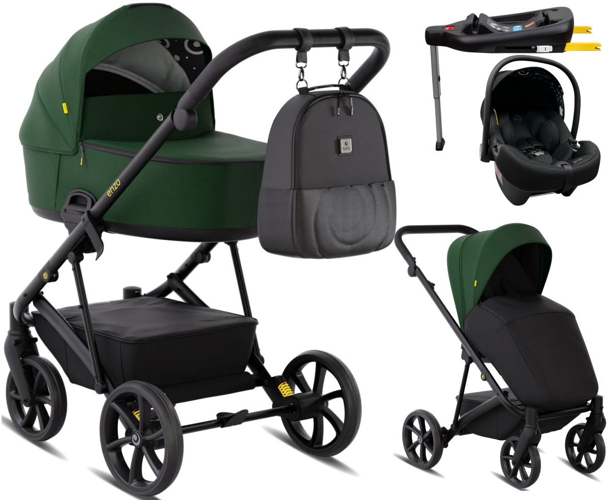 Детская коляска Tutis Enzo 4 в 1 с автокреслом Elo Lux EduSky Black и базой 1702547 Мох/ Moss