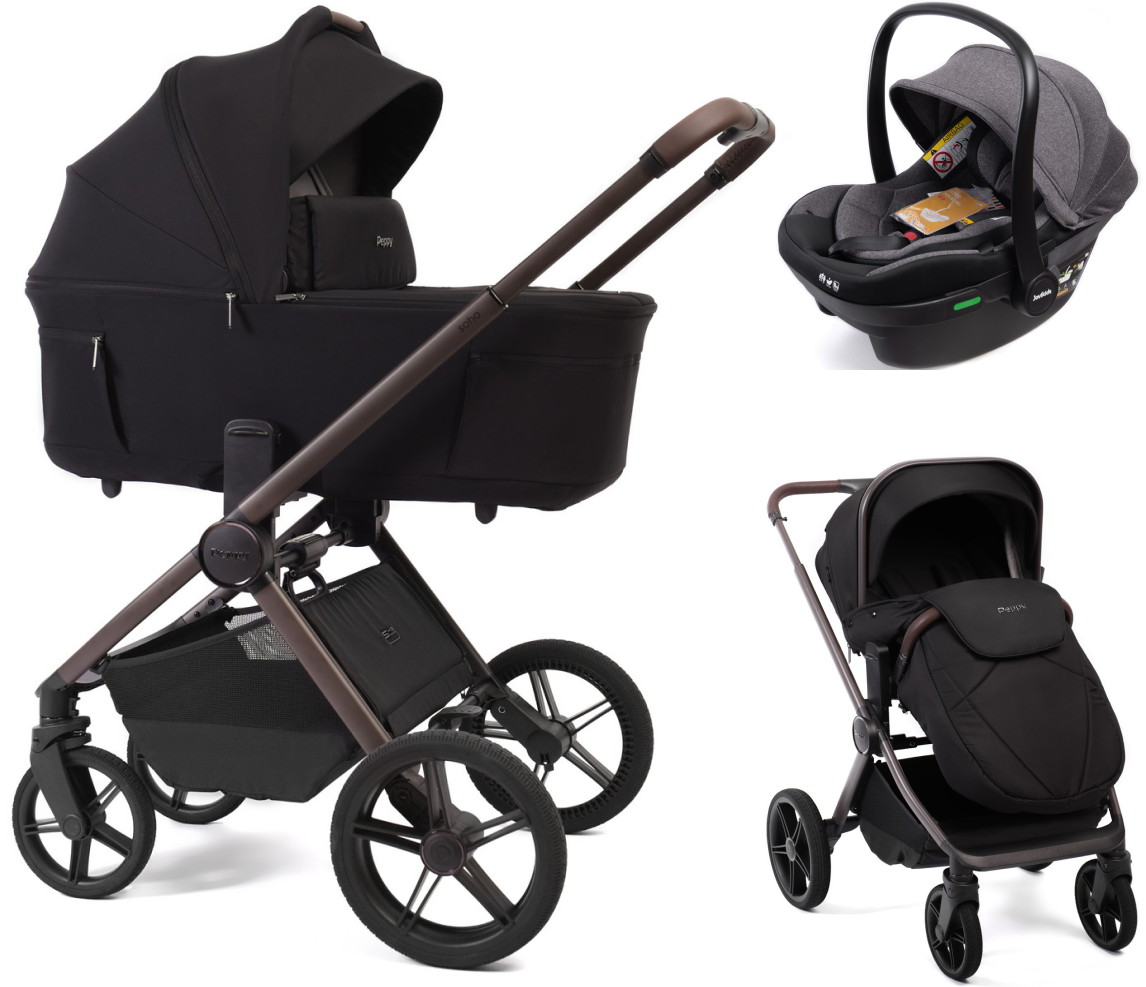 Детская коляска Peppy Soho 3 в 1 с автокреслом Jovikids Aria Black Black (черный) рама шоколад