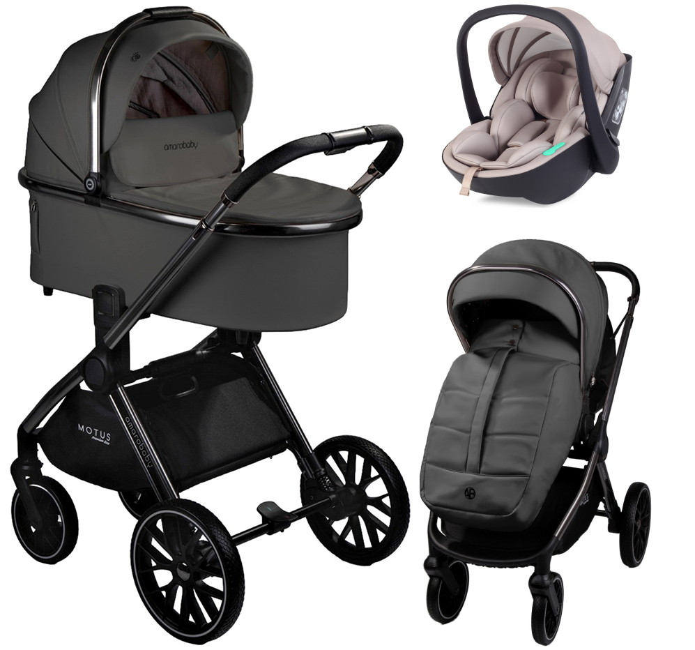 Детская коляска AmaroBaby Motus Premium Ecco 3 в 1 с автокреслом Rant Miro Beige серый