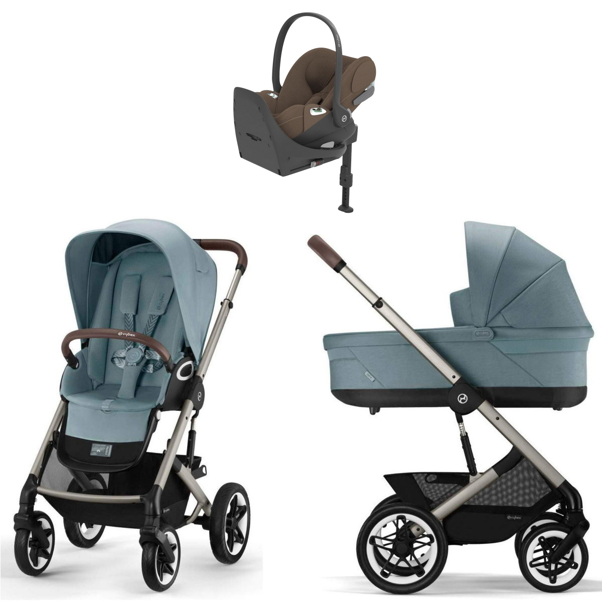 Коляска Cybex Talos S Lux TPE complete Cloud T Coconut Brown Plus Base T 4 в 1 Stormy Blue с дождевиками