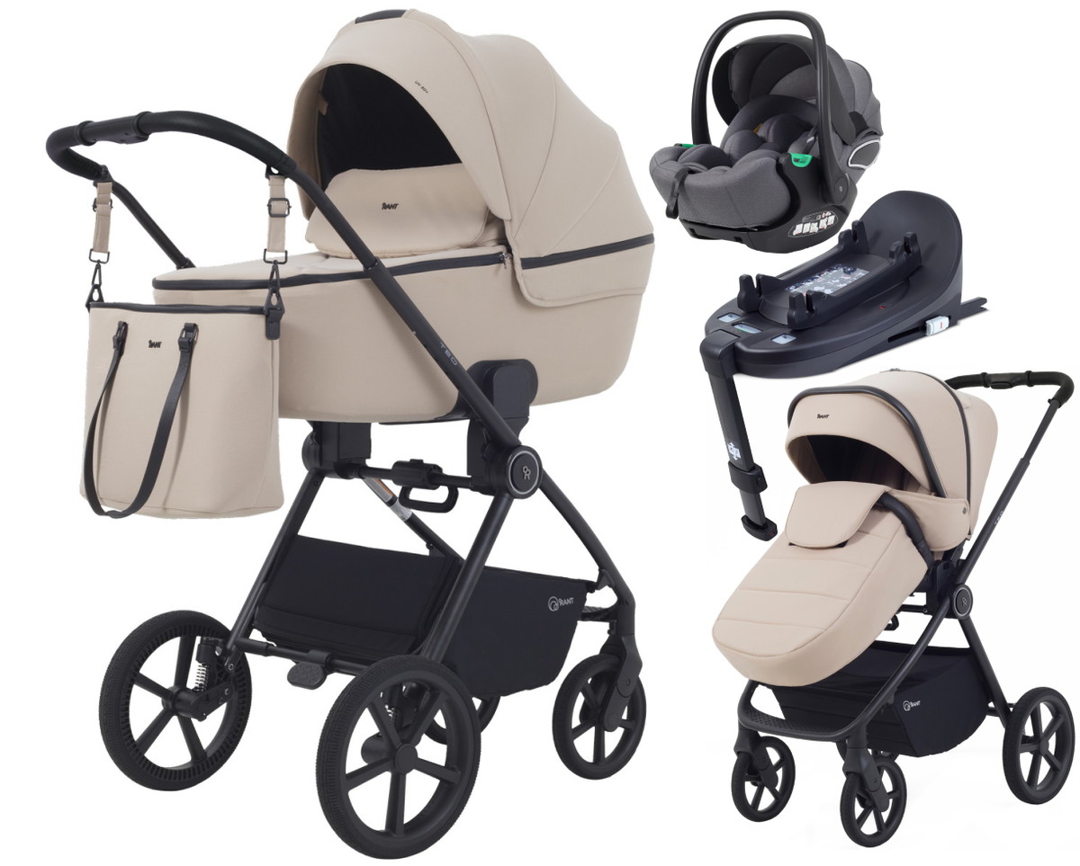 Детская коляска Rant Teo Soft 4 в 1 с автокреслом Evomax Grey и базой Beige