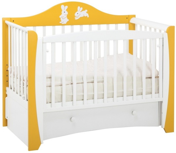 Детская кроватка Papaloni Olivia (маятник продольный) 125x65 см шафран-белый