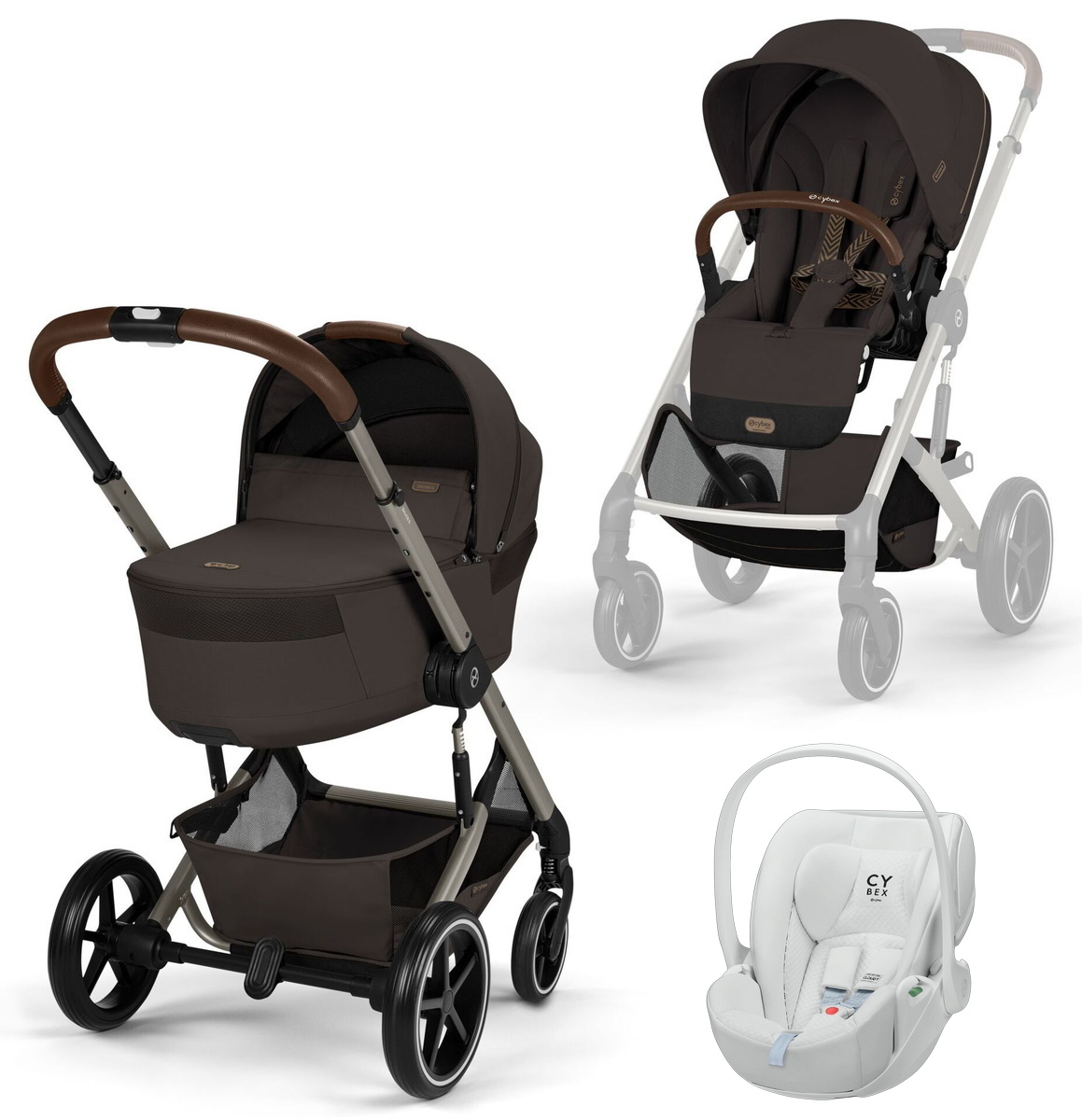Коляска Cybex Balios S Lux Fold Cot TPE Cloud T Urban Mobility White 3 в 1 Chocolate Brown с дождевиками