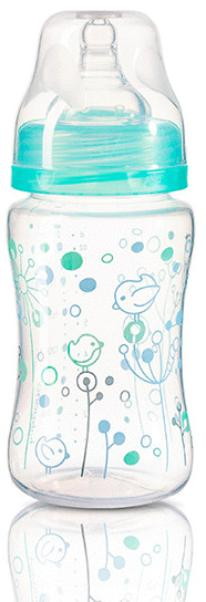 Бутылочка антиколиковая BabyOno c широким горлышком 240 мл бирюзовый/птички