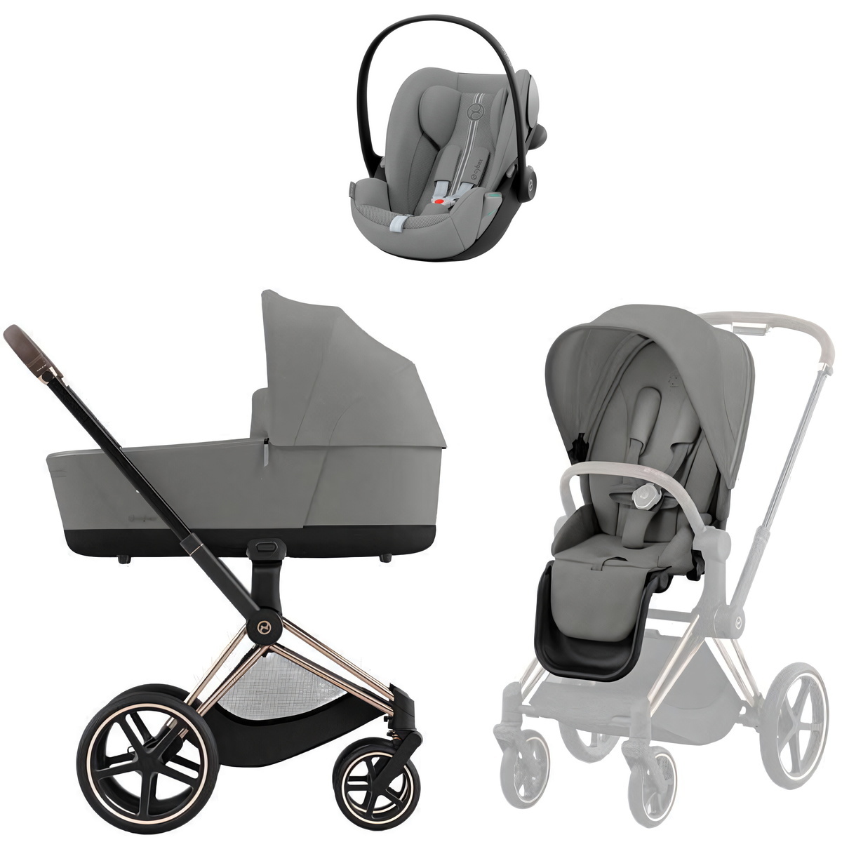 Коляска Cybex Priam IV Rosegold complete Cloud G3 Stone Grey Plus 3 в 1 Mirage Grey