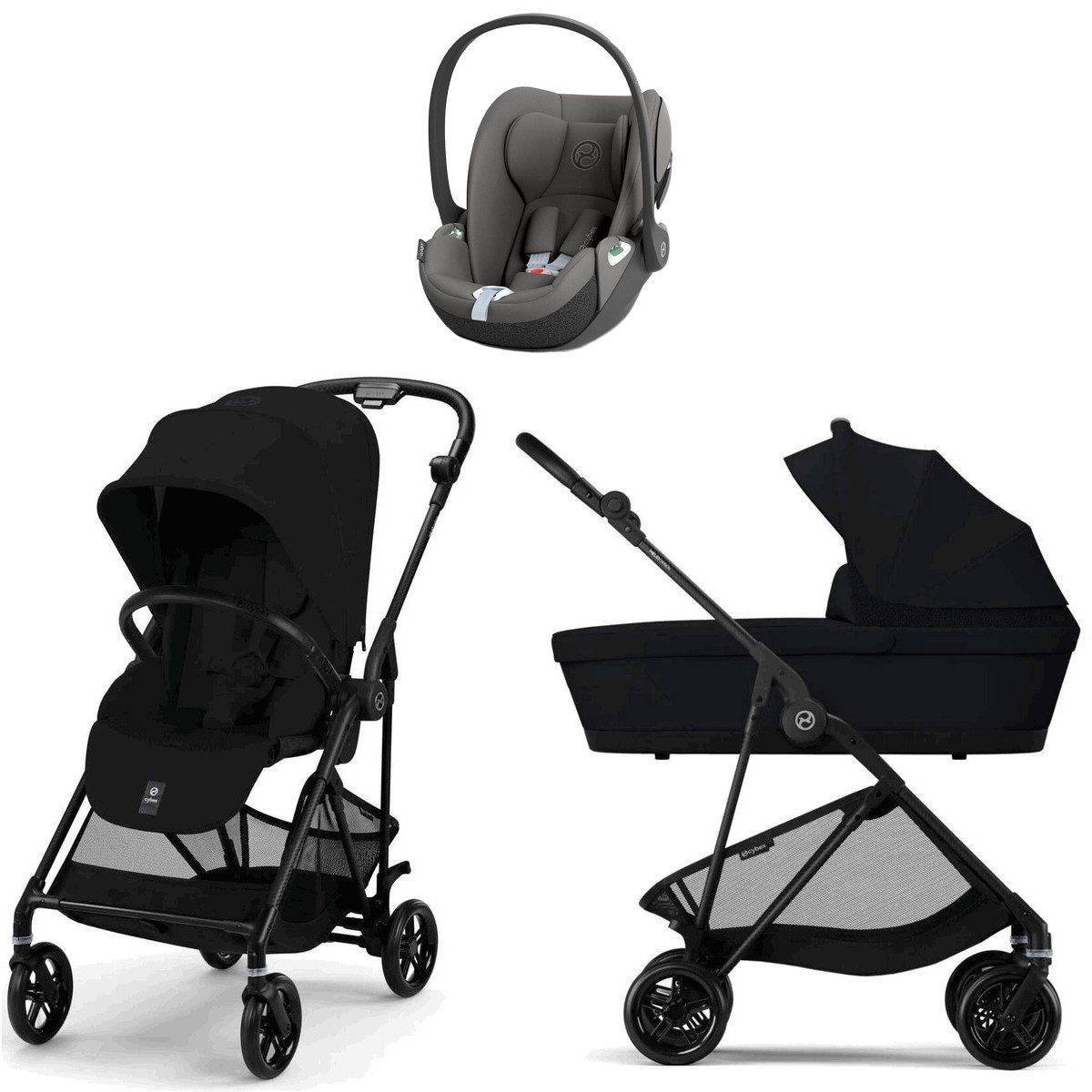 Коляска Cybex Melio Carbon Cloud T i-Size Mirage Grey 3 в 1 Magic Black с дождевиками