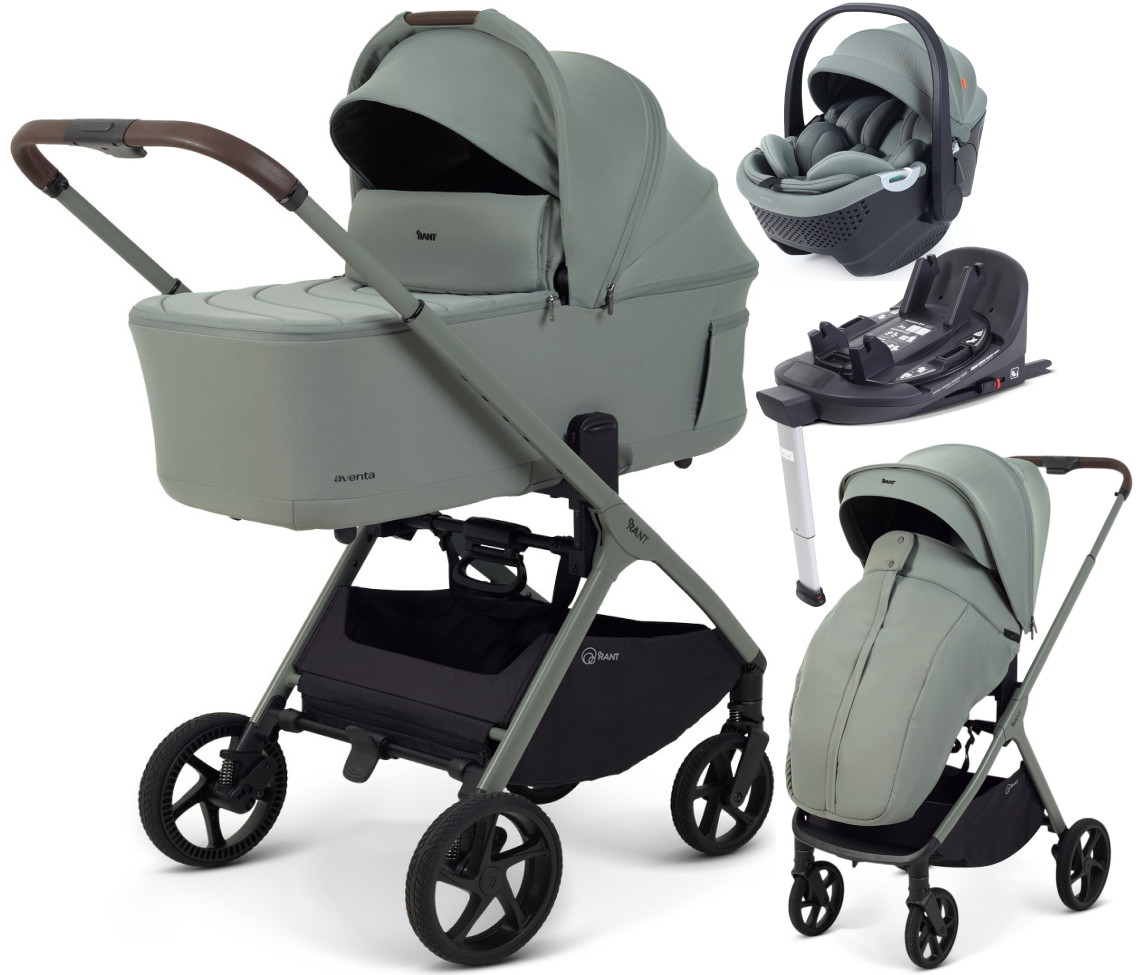 Детская коляска Rant Aventa 4 в 1 с автокреслом Aster Zero Olive и базой Olive