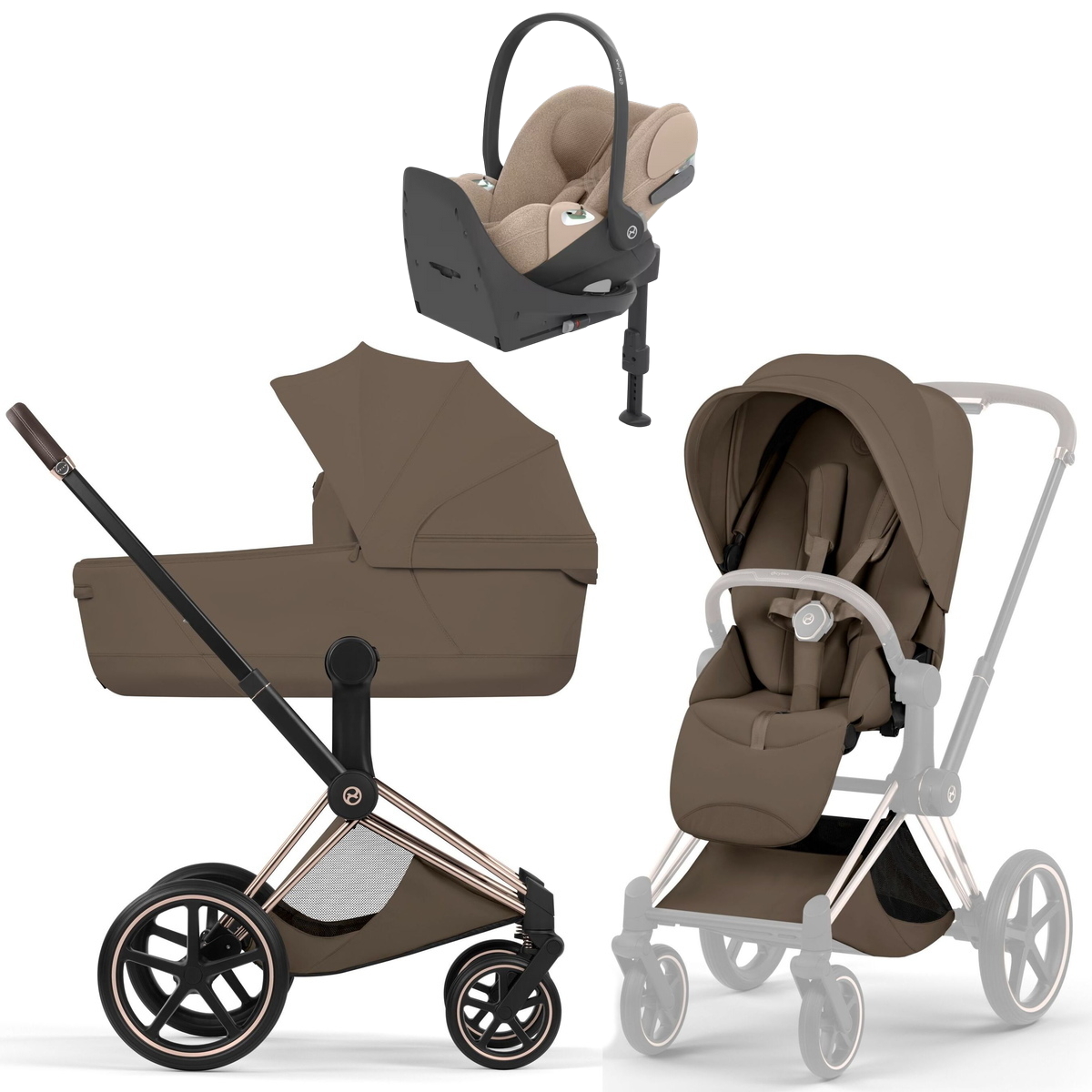 Коляска Cybex Priam V Rosegold Style Cloud T Cozy Beige Plus Base T 4 в 1 Coconut Brown