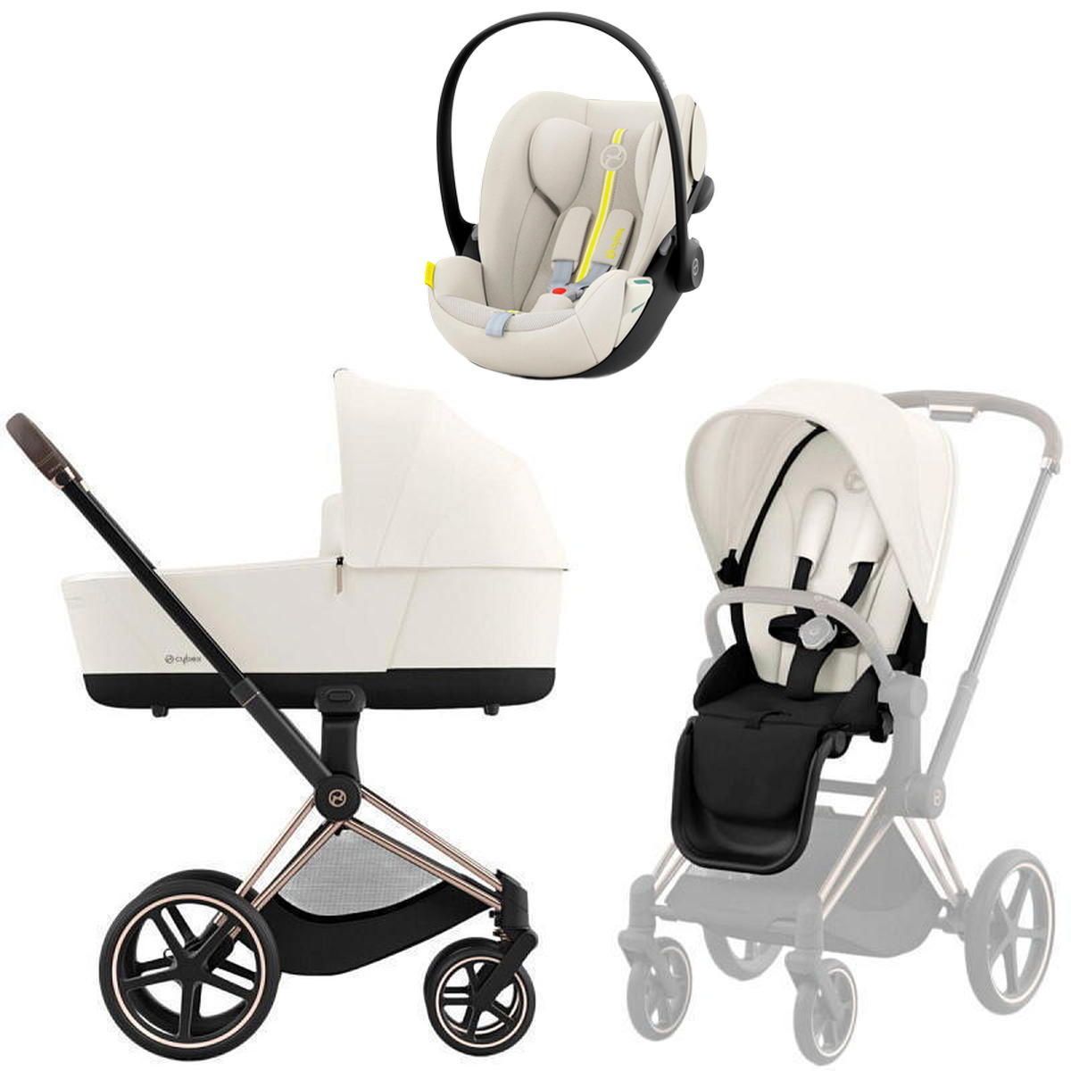 Коляска Cybex Priam IV Rosegold complete и автокресло Cloud G i-Size Seashell Beige Plus 3 в 1 Off White