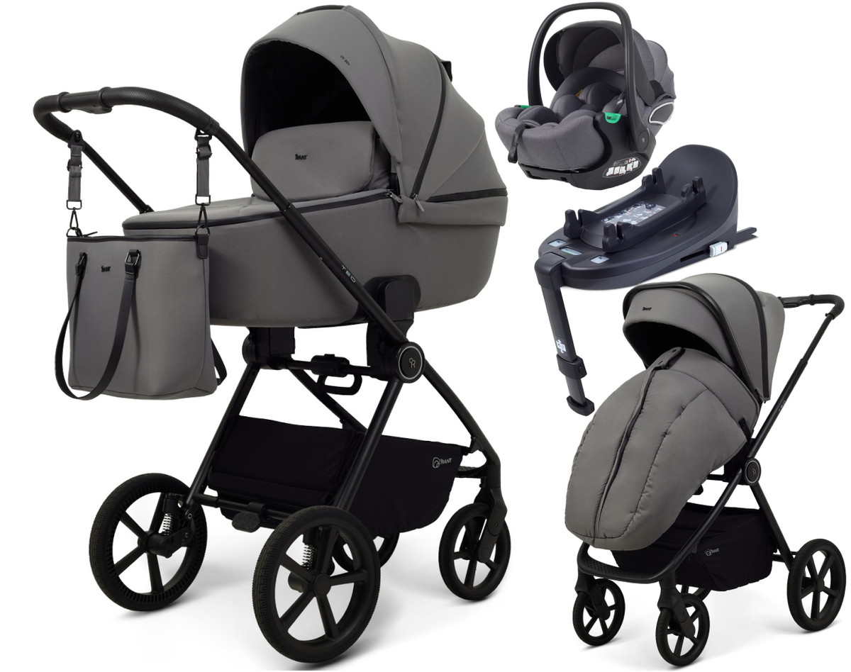 Детская коляска Rant Teo Soft 4 в 1 с автокреслом Evomax Grey и базой Grey
