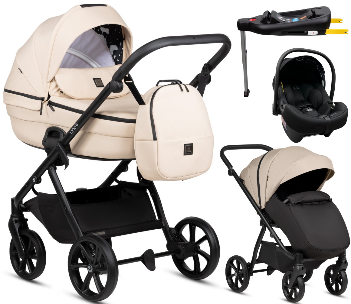 Детская коляска Tutis Uno 6 Plus Essential collection 4 в 1 с автокреслом Elo Lux EduSky Black и базой 1602180 Beige с сумкой