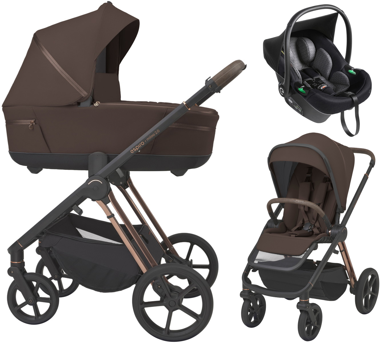 Детская коляска 3 в 1 Espiro Miloo 2.0 и автокресло Pi Black 308 exellent chocolate
