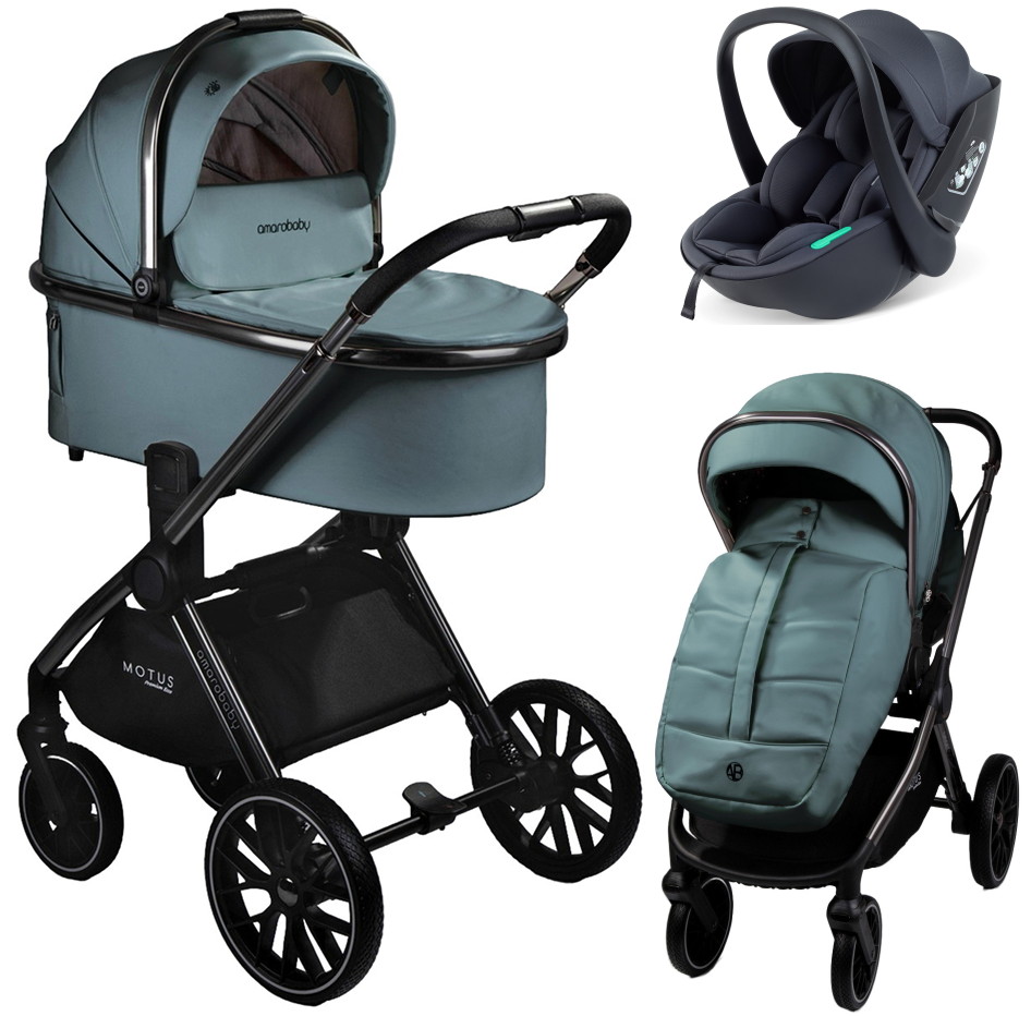 Детская коляска AmaroBaby Motus Premium Ecco 3 в 1 с автокреслом Rant Miro Dark Grey лагуна