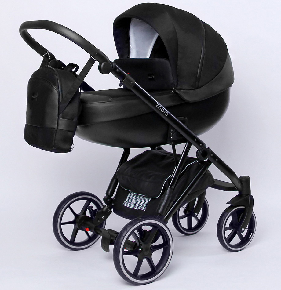 Детская коляска Peppy Zoom 2 в 1 03 Black экокожа/Чёрная ткань