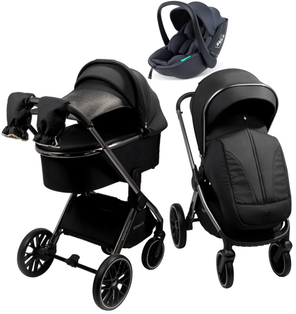 Детская коляска AmaroBaby Genius 3 в 1 с автокреслом Rant Miro Dark Grey черный
